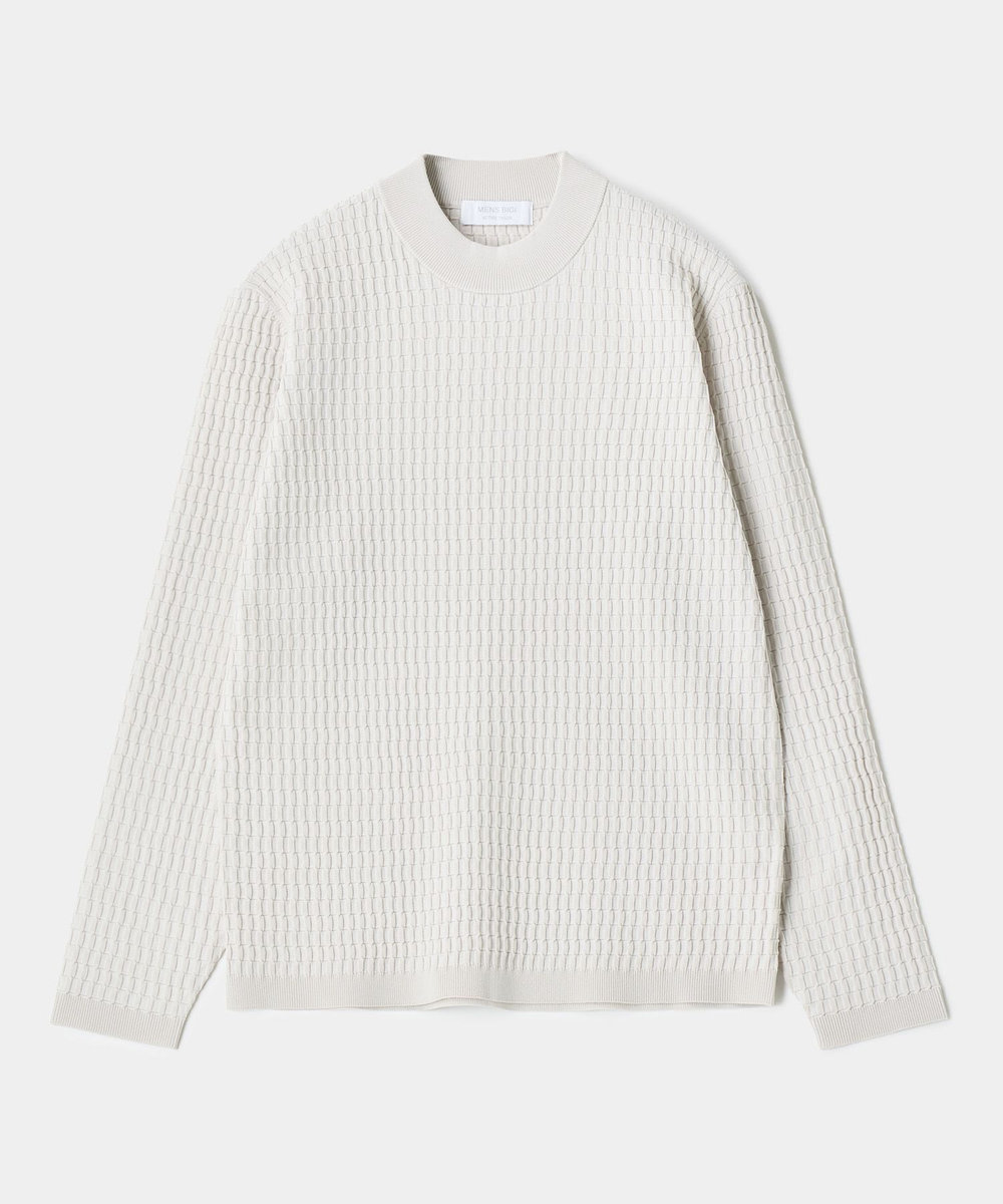 MEN'S BIGI ブリスタージャカード 変形ケーブルモックネックロングTEE オフホワイト