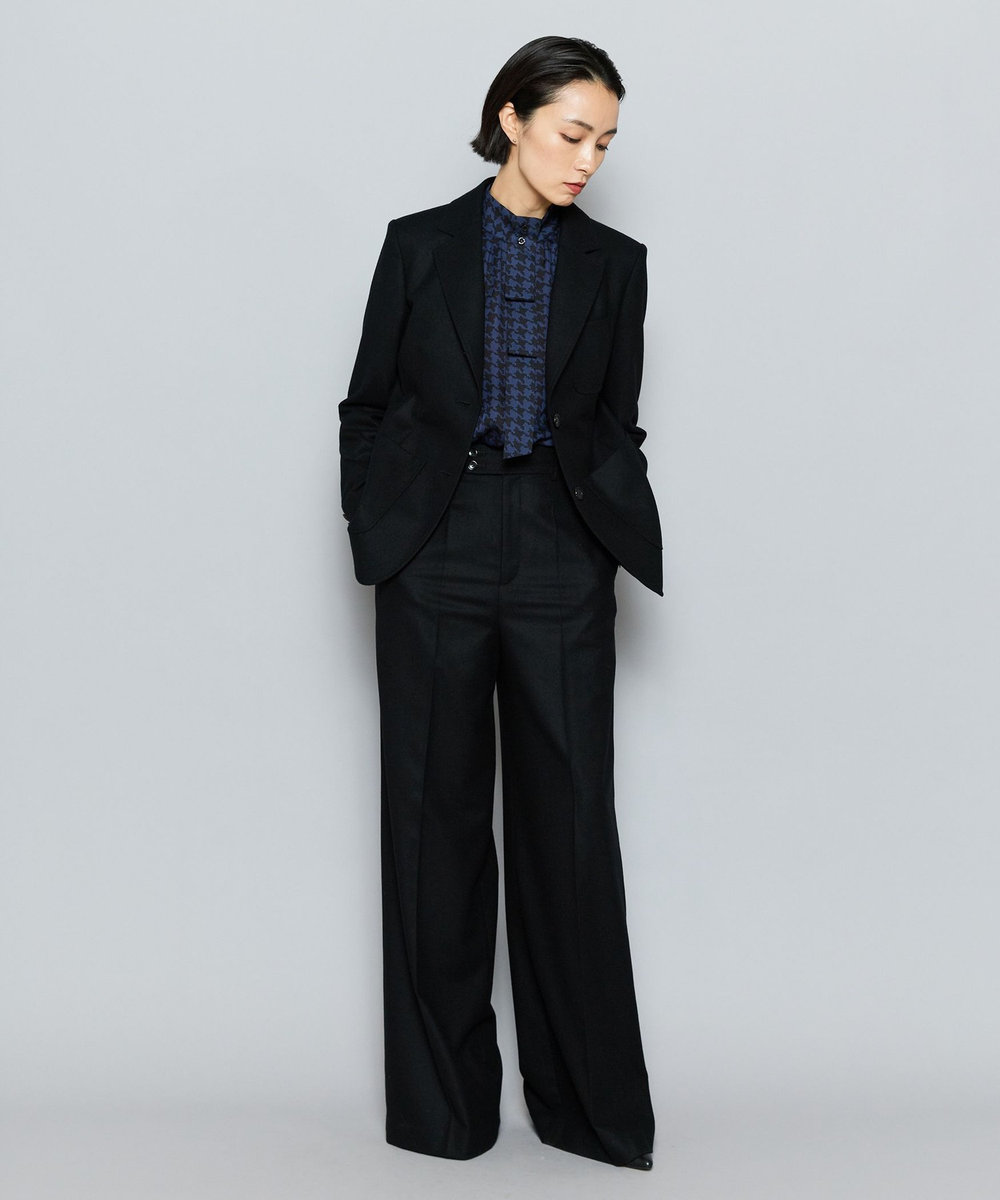 L'EQUIPE COUTURIER シルクジョーゼットハウンドトゥースPtブラウス ネイビー