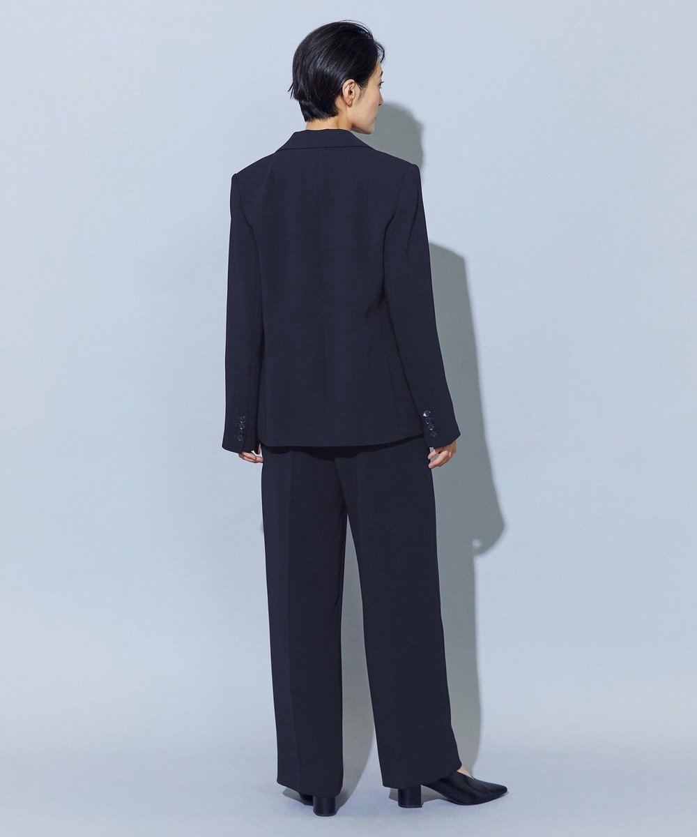 wb wb トリアセドライジョーゼットストレートセミワイドパンツ ダークネイビー