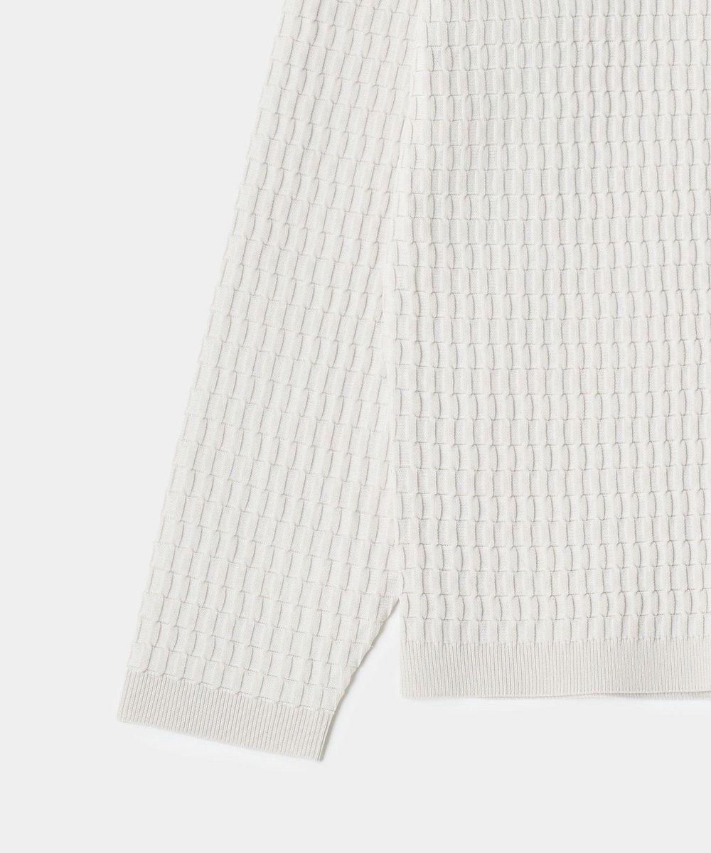 MEN'S BIGI ブリスタージャカード 変形ケーブルモックネックロングTEE オフホワイト