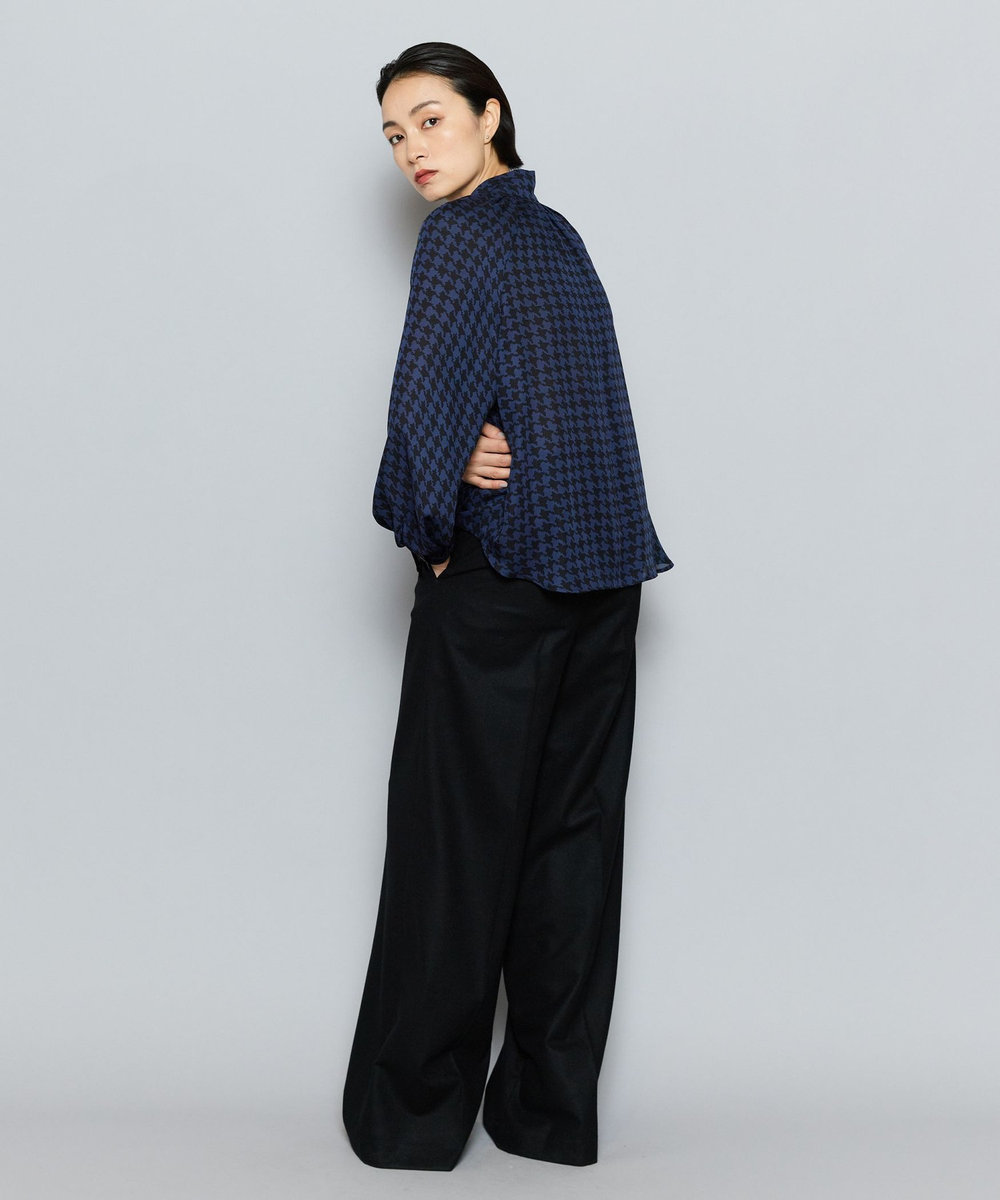 L'EQUIPE COUTURIER シルクジョーゼットハウンドトゥースPtブラウス ネイビー
