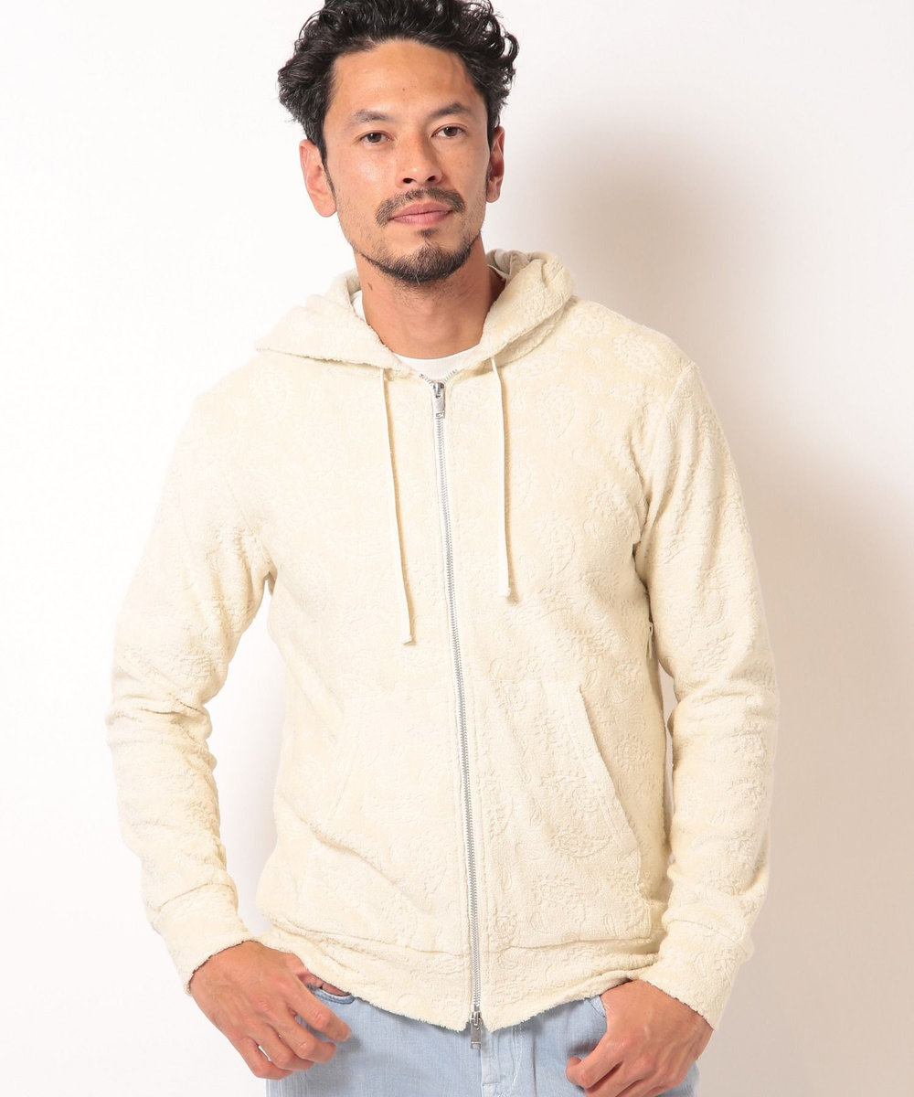 MEN'S BIGI 【Sea Green/シーグリーン】ペイズリー柄パイルジャカードパーカ オフホワイト