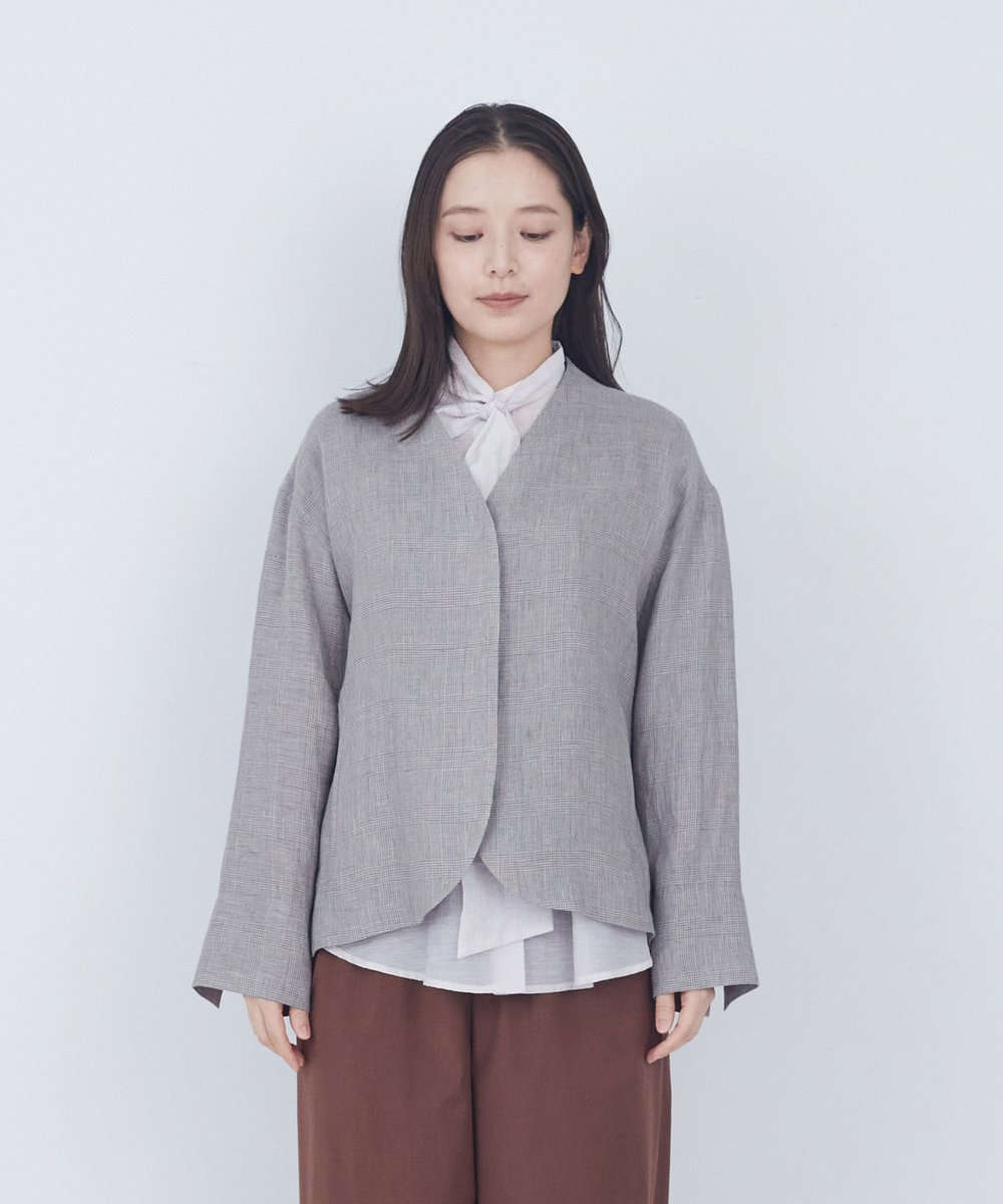 ADIEU TRISTESSE リネングレンチェックジャケット グレー系その他