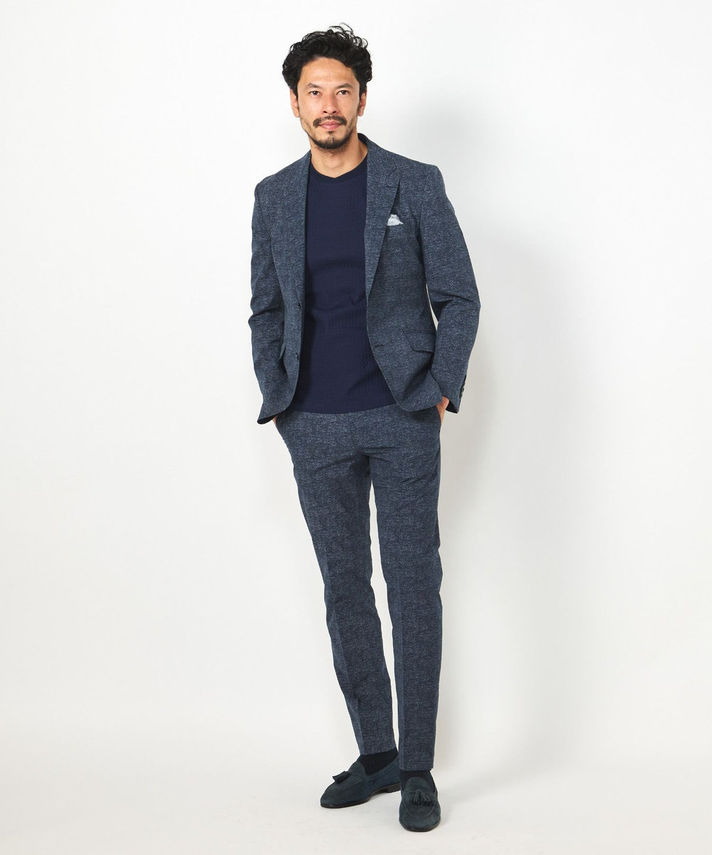 MEN'S BIGI 【ACTIVE TAILOR】COOL DOTSメランジプリントスラックス<セットアップ対応> ネイビー