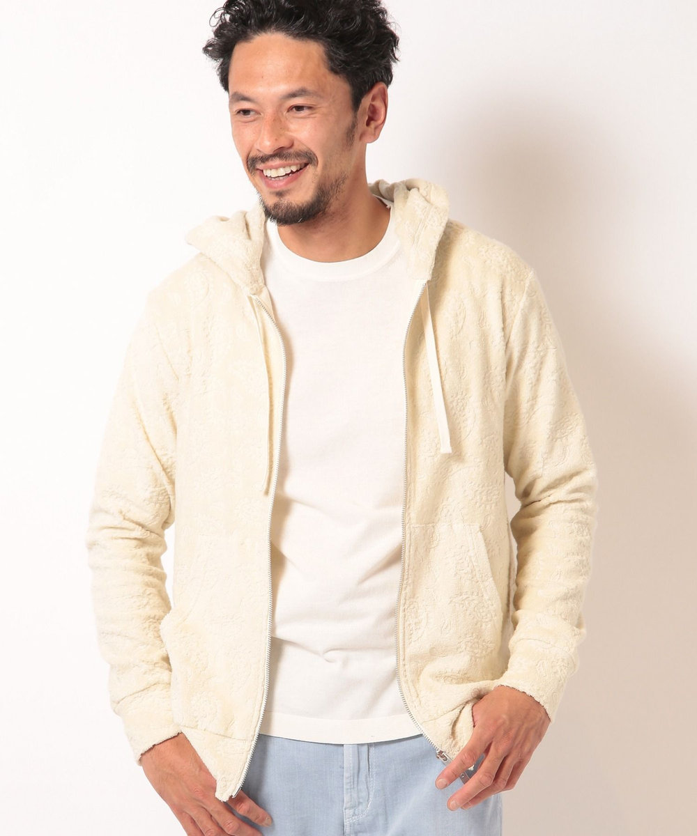 MEN'S BIGI 【Sea Green/シーグリーン】ペイズリー柄パイルジャカードパーカ オフホワイト