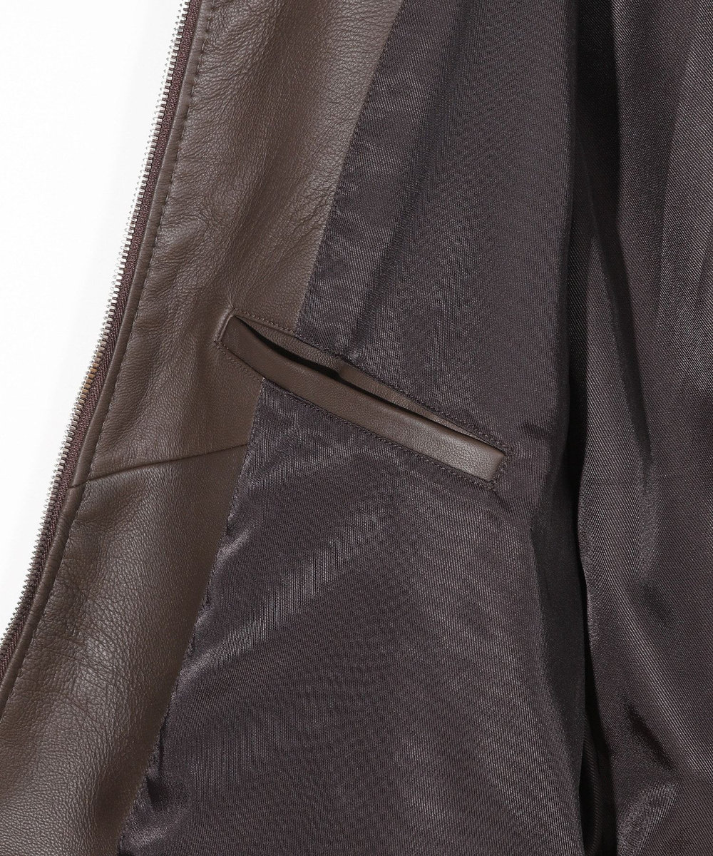 MEN'S BIGI スタンドカラーシングルライダース シープレザージャケット ブラウン