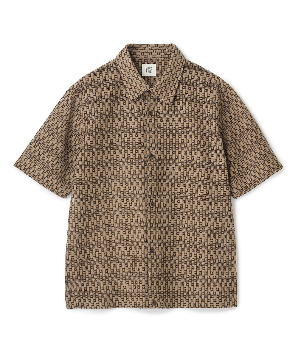 MEN'S BIGI シアージオメトリック半袖シャツ ブラウン