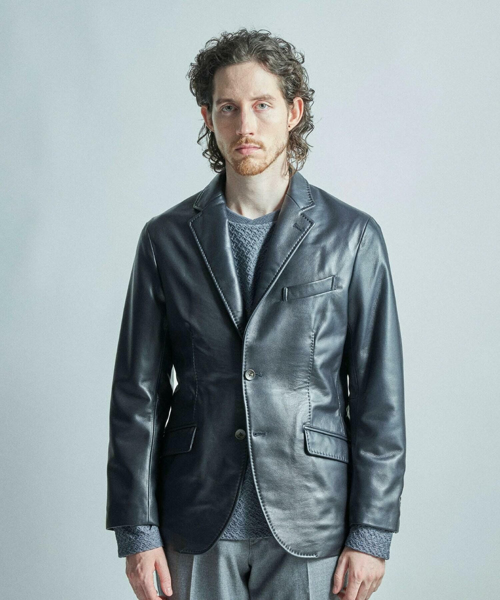 MEN'S BIGI シープレザーテーラードジャケット ネイビー