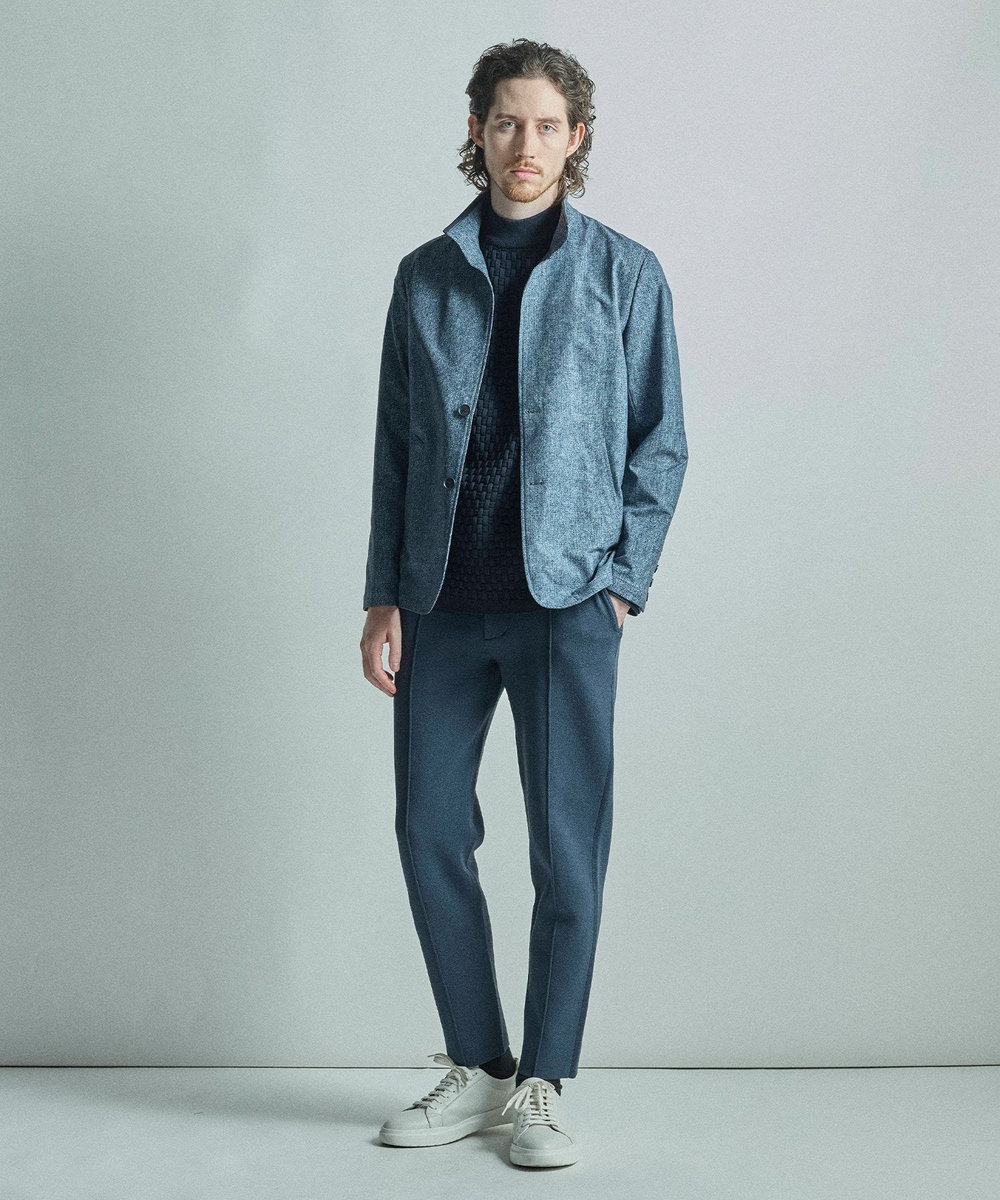 MEN'S BIGI ドットエアーヘリンボーンプリントスタンドカラージャケット＜保温/透湿/撥水/防シワ/ストレッチ＞ ネイビー