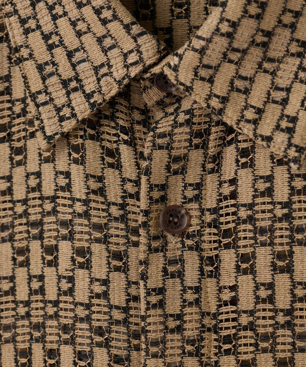 MEN'S BIGI シアージオメトリック半袖シャツ ブラウン