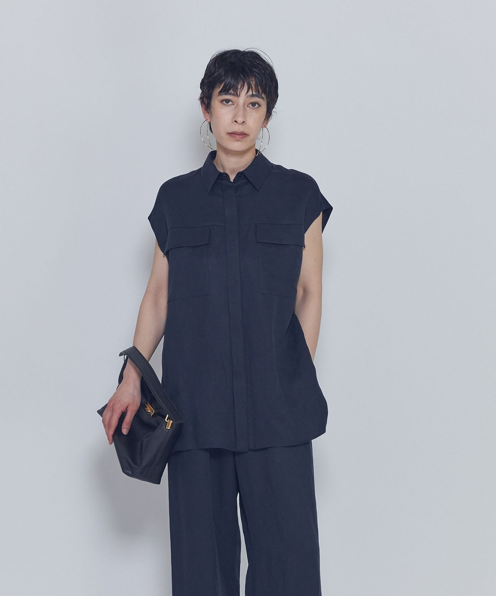 1er Arrondissement テンセルリネンノースリーブシャツ ネイビー