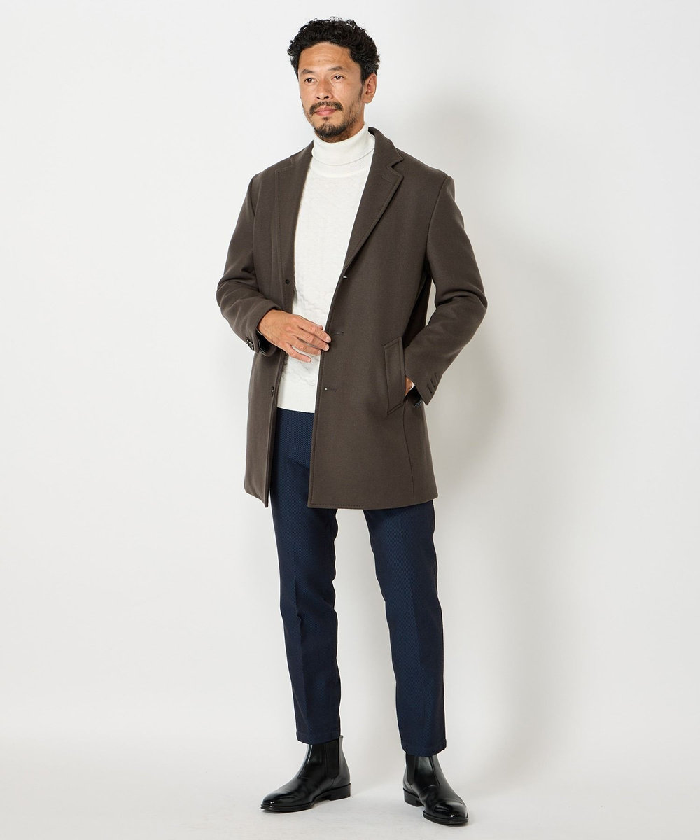 MEN'S BIGI ランダムヘリンボン編み12Gジャカードハイネックニット ホワイト