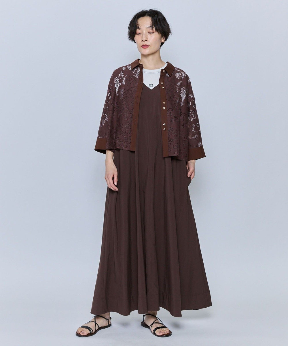 feerique feerique レースコットン混シャツ ブラウン