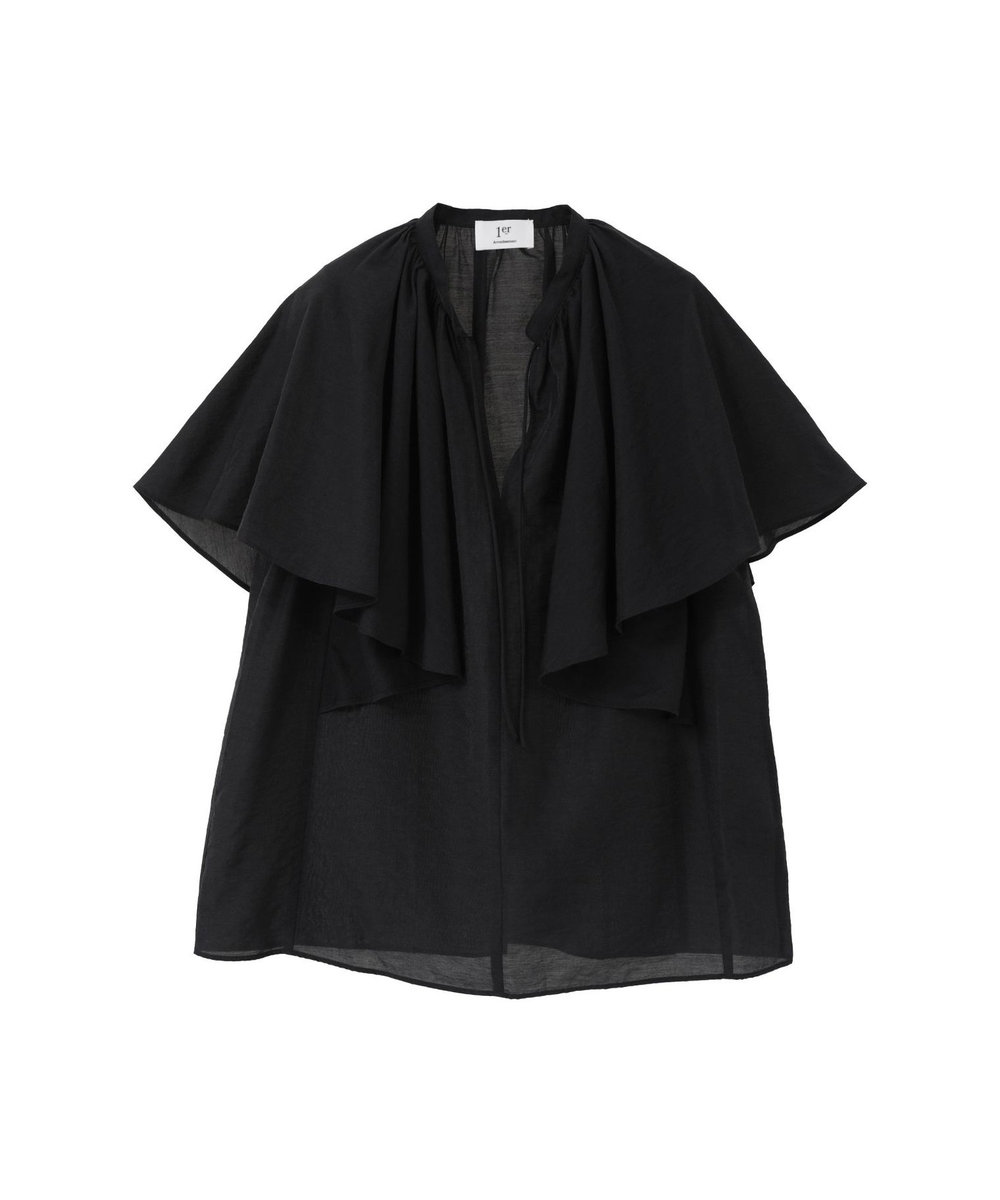 1er Arrondissement シアーキュプラシルクラッフルブラウス ブラック