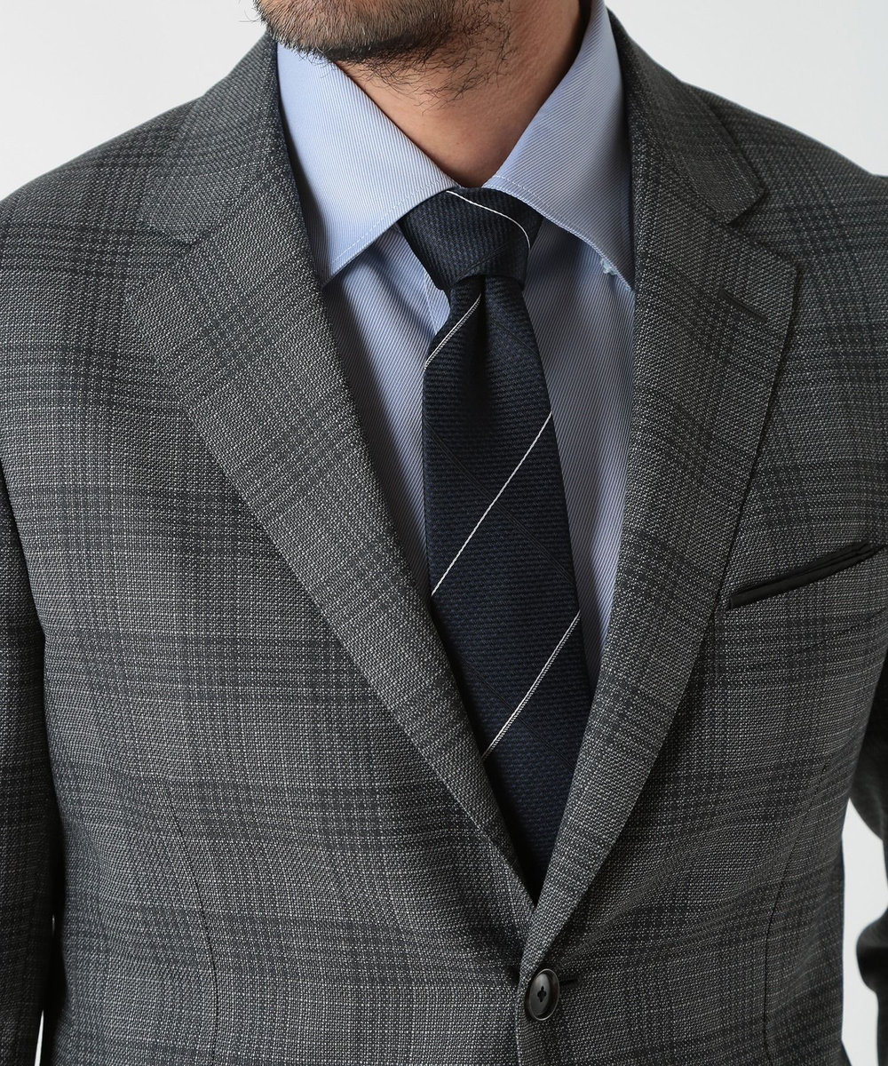 MEN'S BIGI チェック柄シルクネクタイ ネイビー