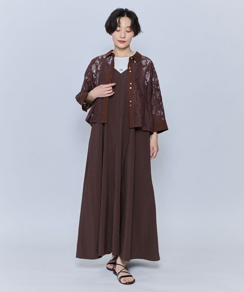 feerique feerique レースコットン混シャツ ブラウン