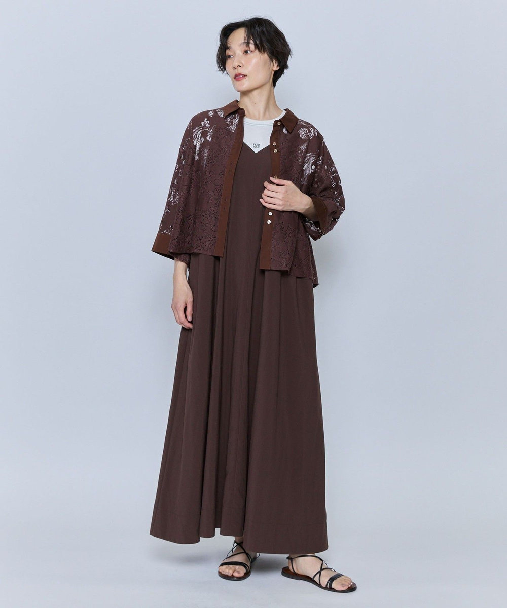 feerique feerique レースコットン混シャツ ブラウン
