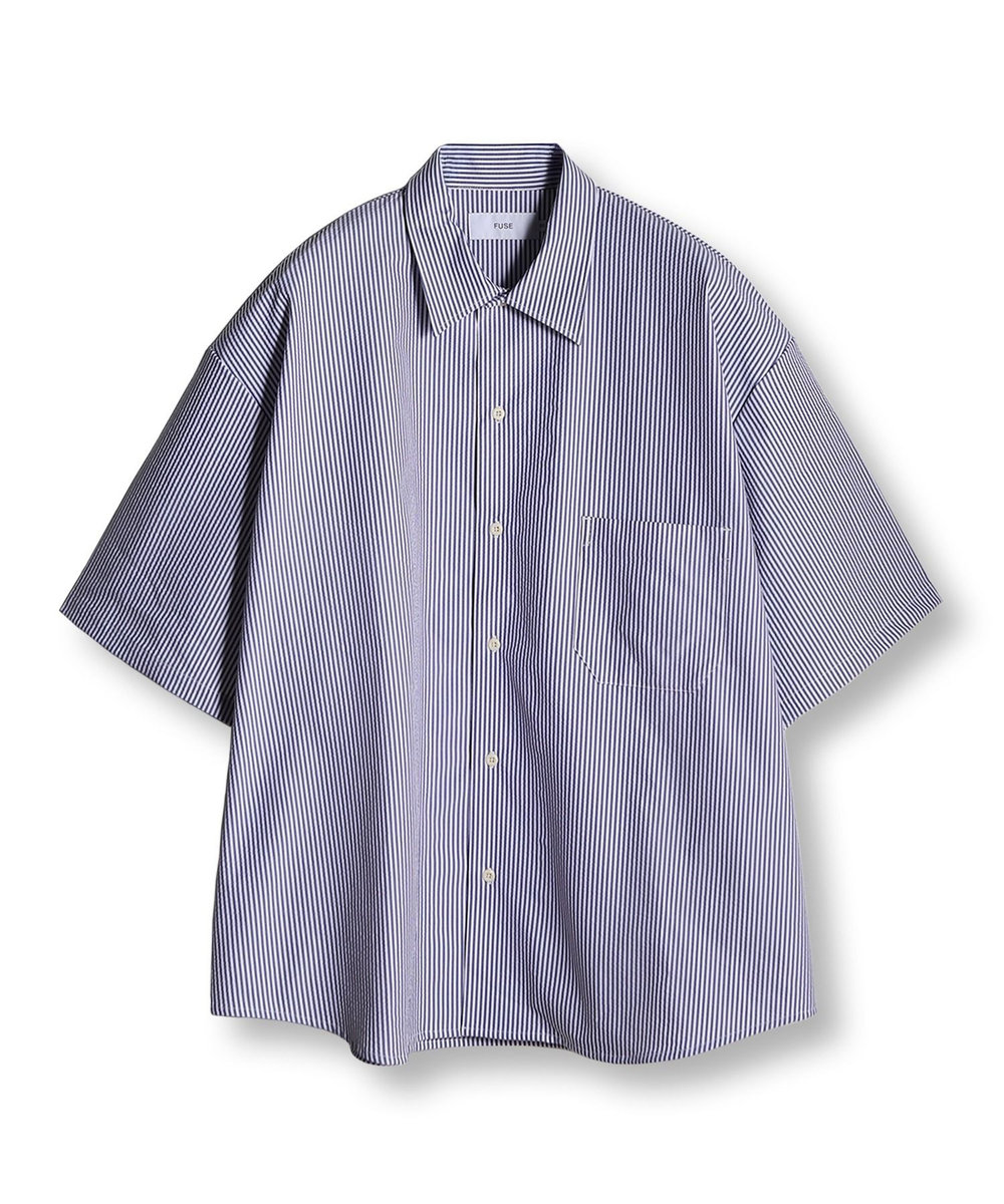 MEN'S BIGI 4WAYサッカーストライプシャツ<ストレッチ><EASY CARE> ブルー