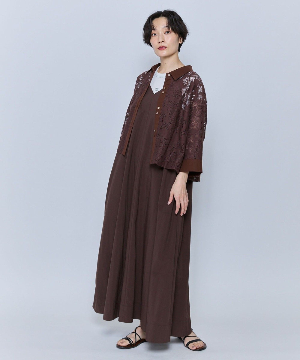 feerique feerique レースコットン混シャツ ブラウン