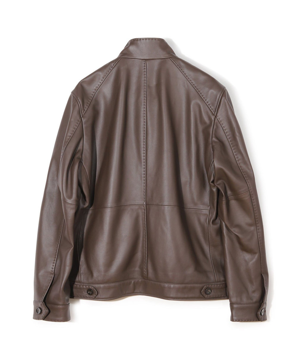 MEN'S BIGI スタンドカラーシングルライダース シープレザージャケット ブラウン