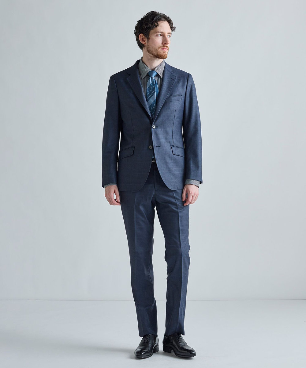 MEN'S BIGI 幾何学ストライプ×ピンドット クレリックタイ ブルー