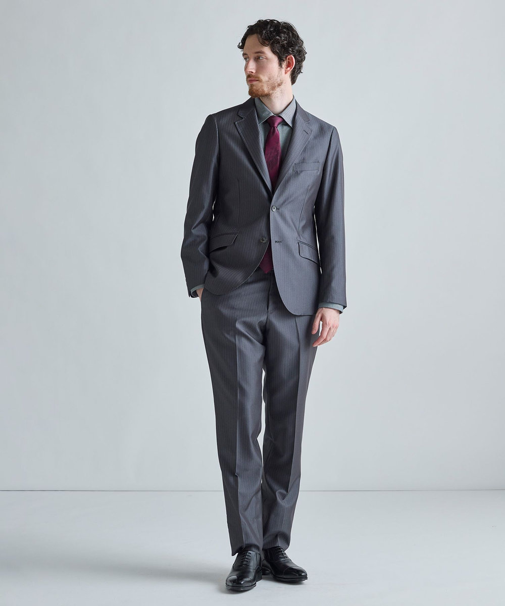 MEN'S BIGI 幾何学ストライプ×ピンドット クレリックタイ ボルドー