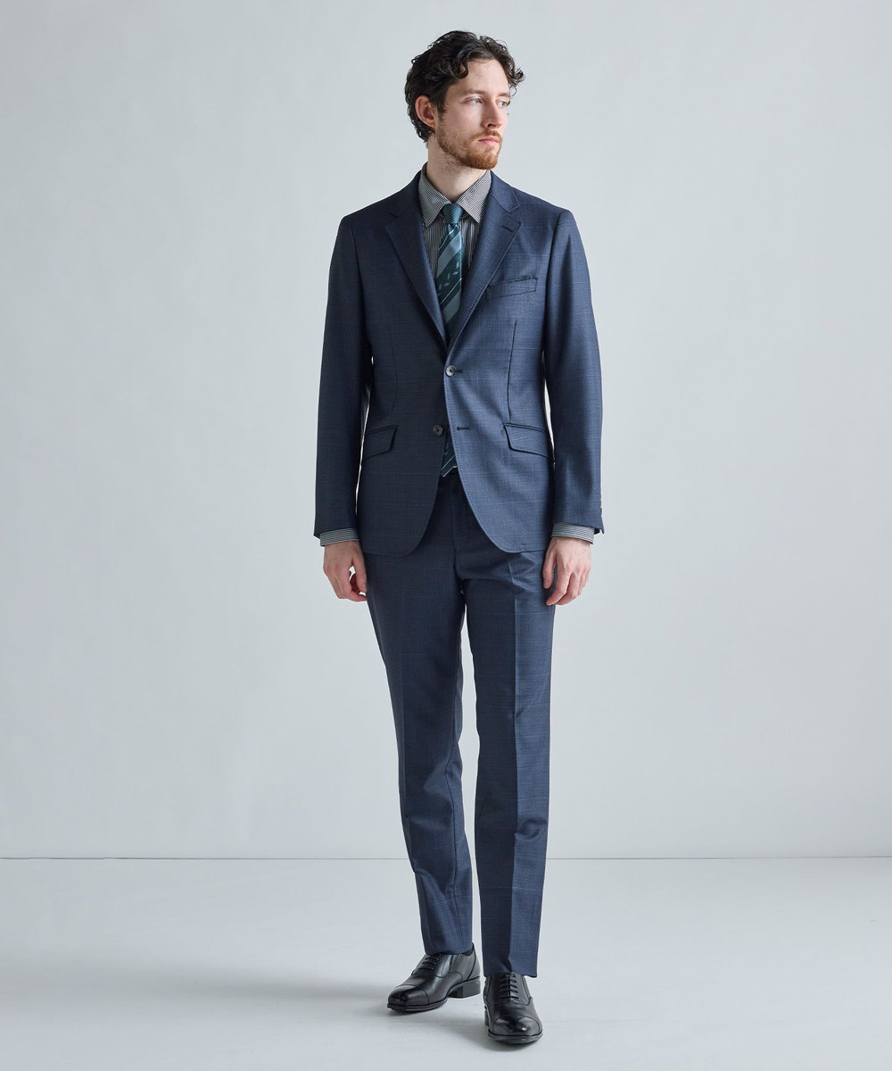 MEN'S BIGI 幾何学ストライプ×ピンドット クレリックタイ ターコイズブルー