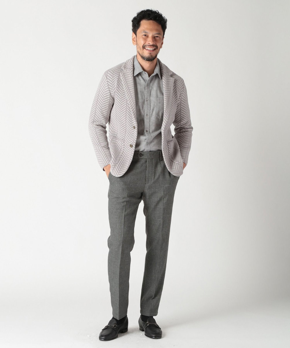 MEN'S BIGI ヘリンボーンニットジャケット グレー