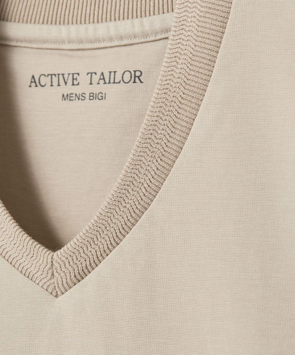 MEN'S BIGI 【ACTIVE TAILOR/アクティブテイラー】シルケットスムースVネックTシャツ＜接触冷感 / UVカット＞ ベージュ