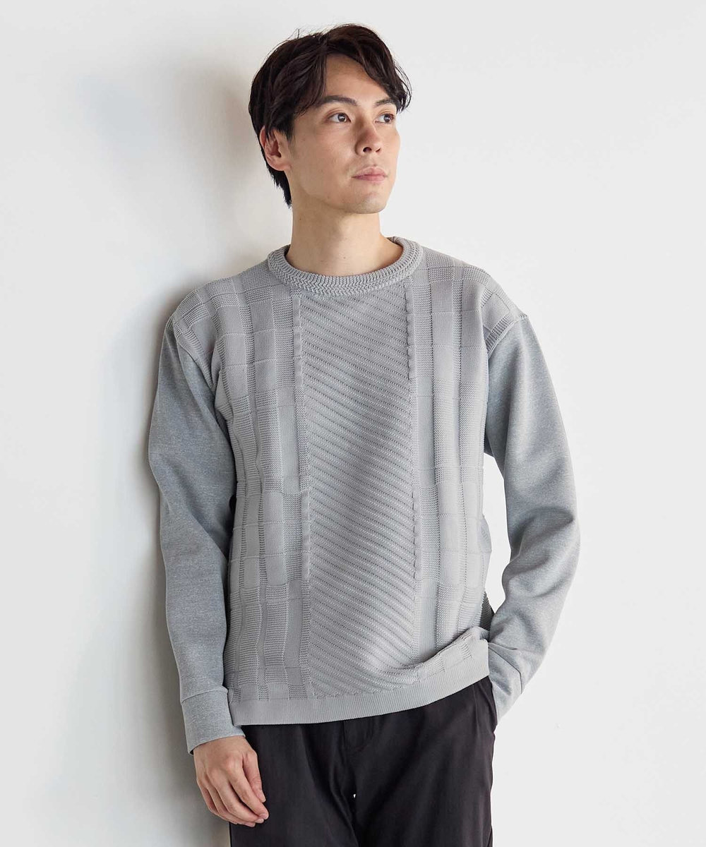 UNION STATION ニット×ダンボールクルーネックスウェット グレー