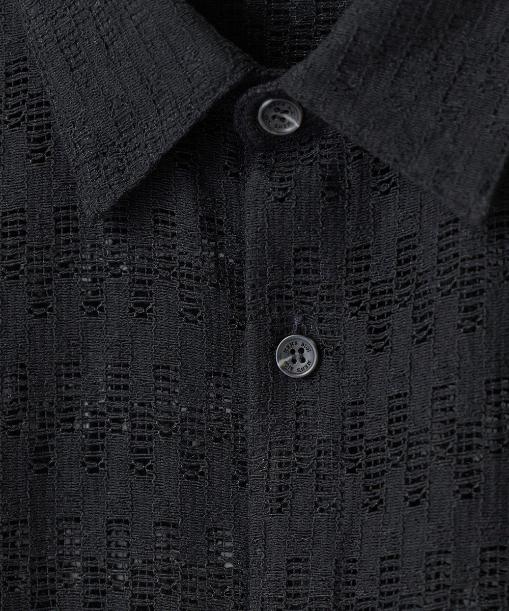 MEN'S BIGI シアージオメトリック半袖シャツ ブラック