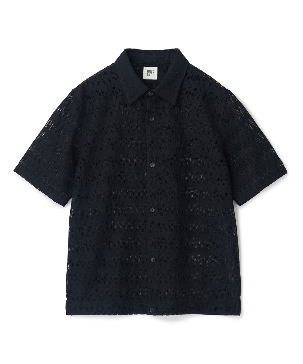 MEN'S BIGI シアージオメトリック半袖シャツ ブラック