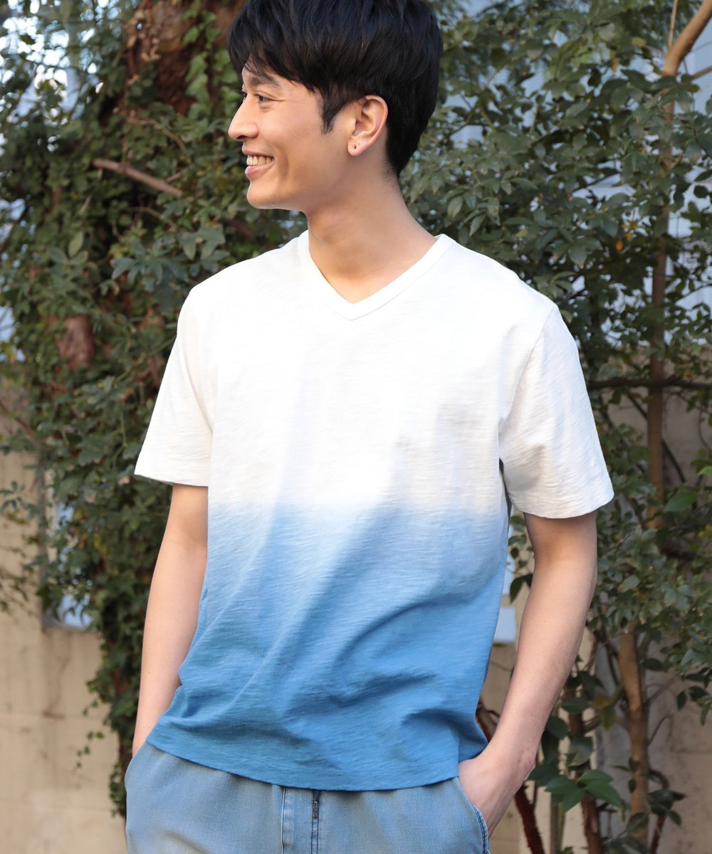 UNION STATION 20/-スラブ天竺段染めＴシャツ ブルー