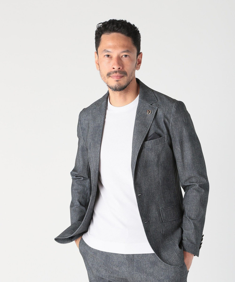 MEN'S BIGI 【COLE HAAN/コール ハーン】別注 トリコットメッシュデニムプリントジャケット＜吸水速乾/EASY CARE＞ ネイビー
