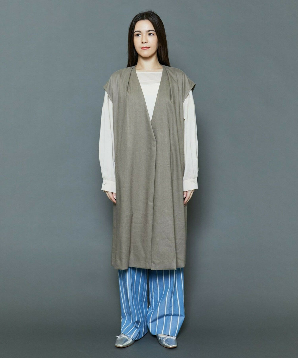 MOGA Collection [MOGA Collection]ハイパーストレッチリネンロングジレ カーキ