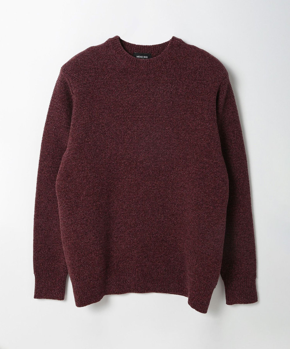MEN'S BIGI 7G撚糸モールガータークルーネックニット ボルドー