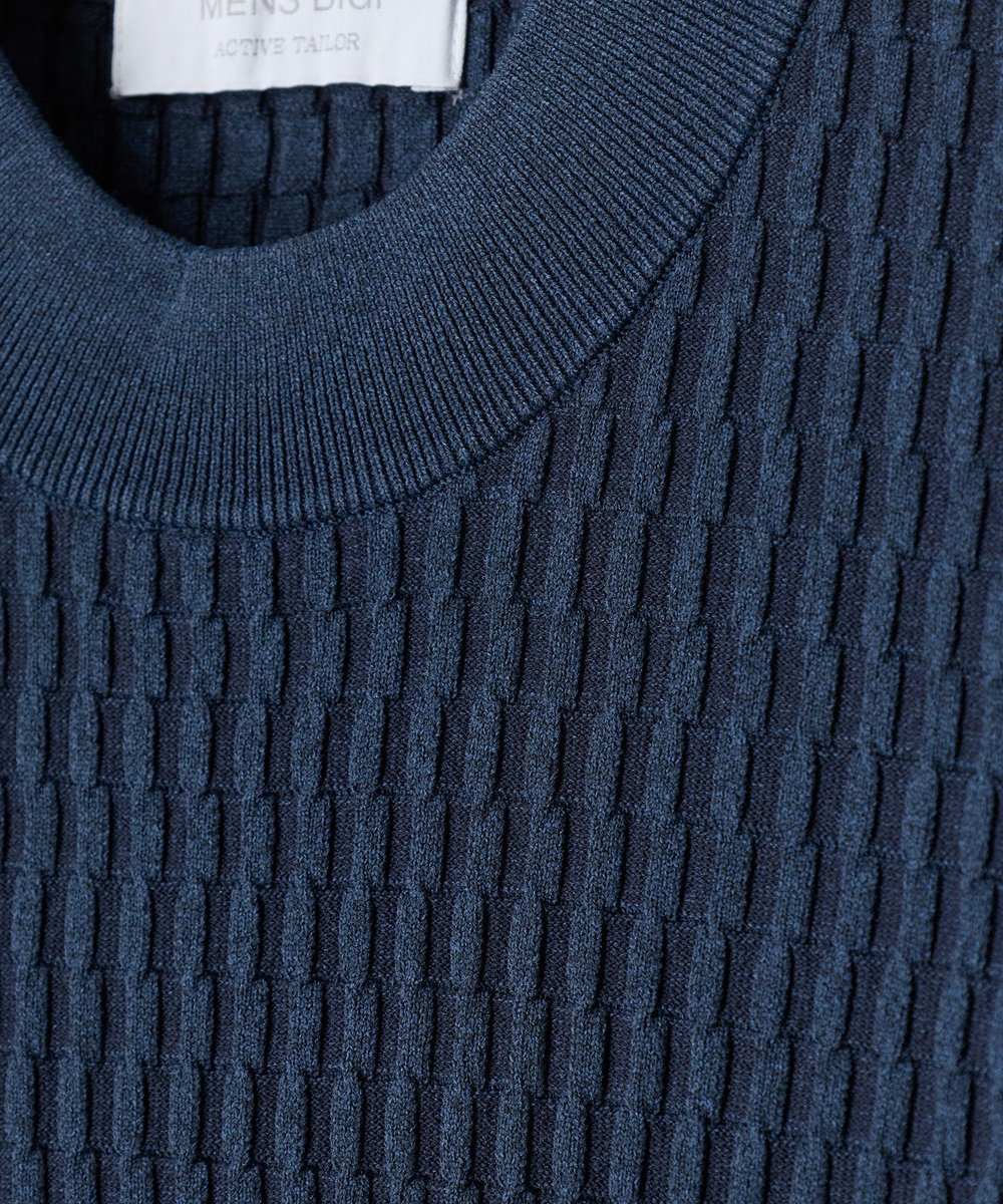 MEN'S BIGI ブリスタージャカード 変形ケーブルモックネックロングTEE ネイビー