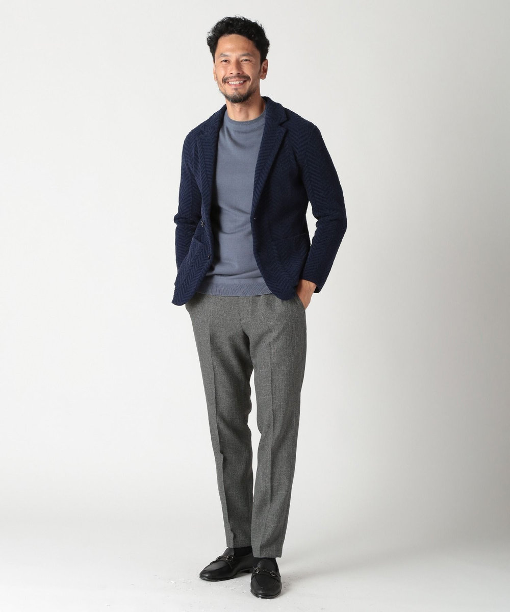MEN'S BIGI ヘリンボーンニットジャケット ネイビー