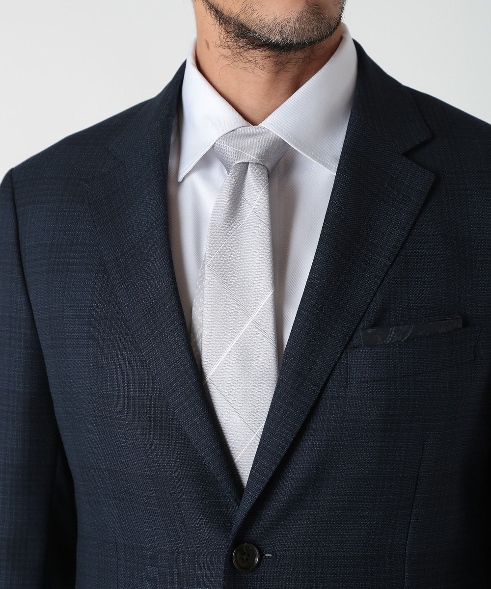 MEN'S BIGI チェック柄シルクネクタイ シルバー