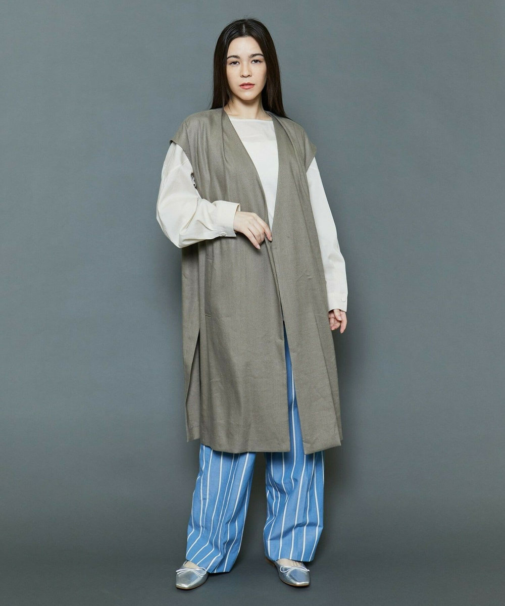 MOGA Collection [MOGA Collection]ハイパーストレッチリネンロングジレ カーキ