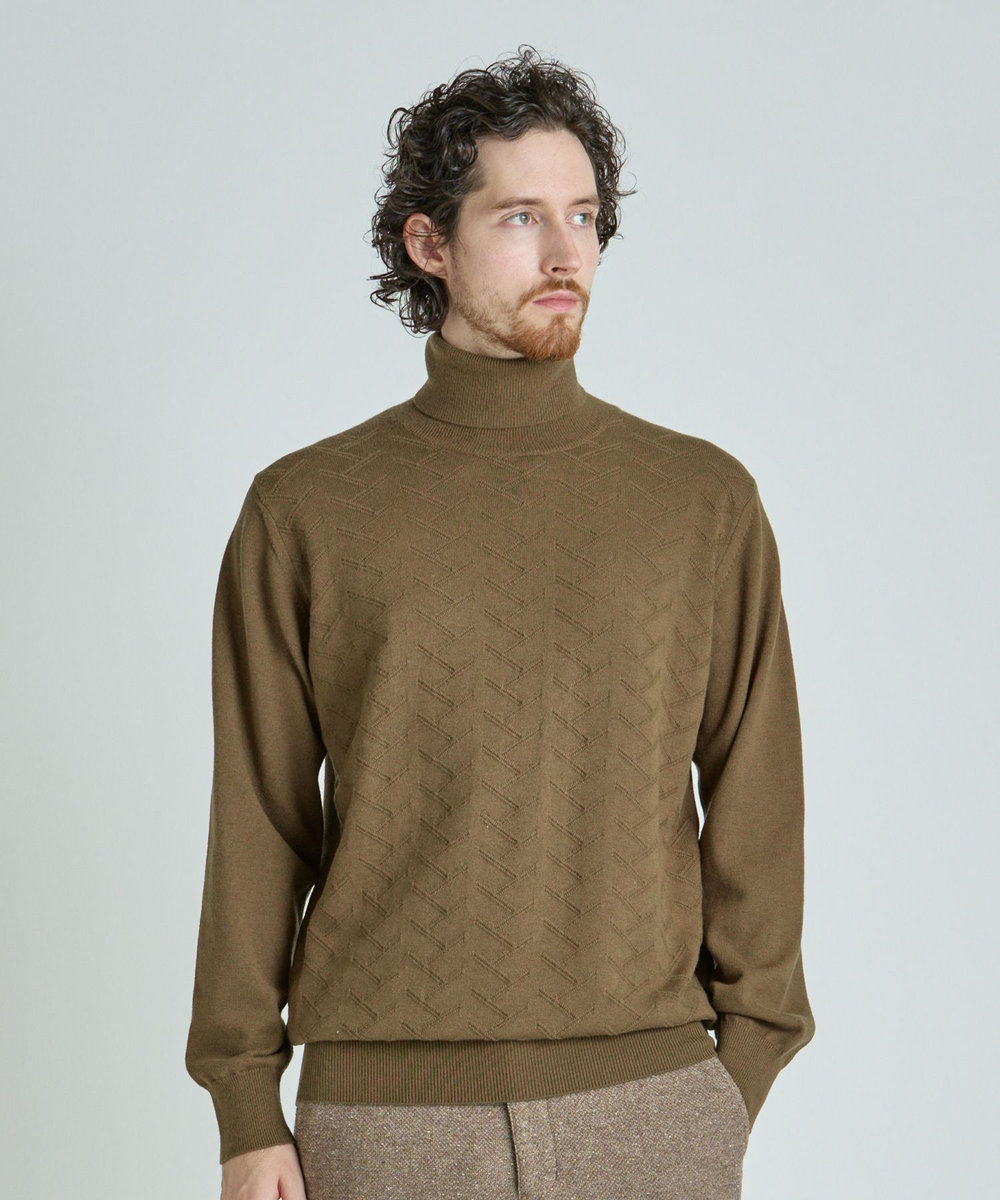 MEN'S BIGI 【ACTIVE TAILOR/アクティブテイラー】12Gジャカードタートルネックニット モカ