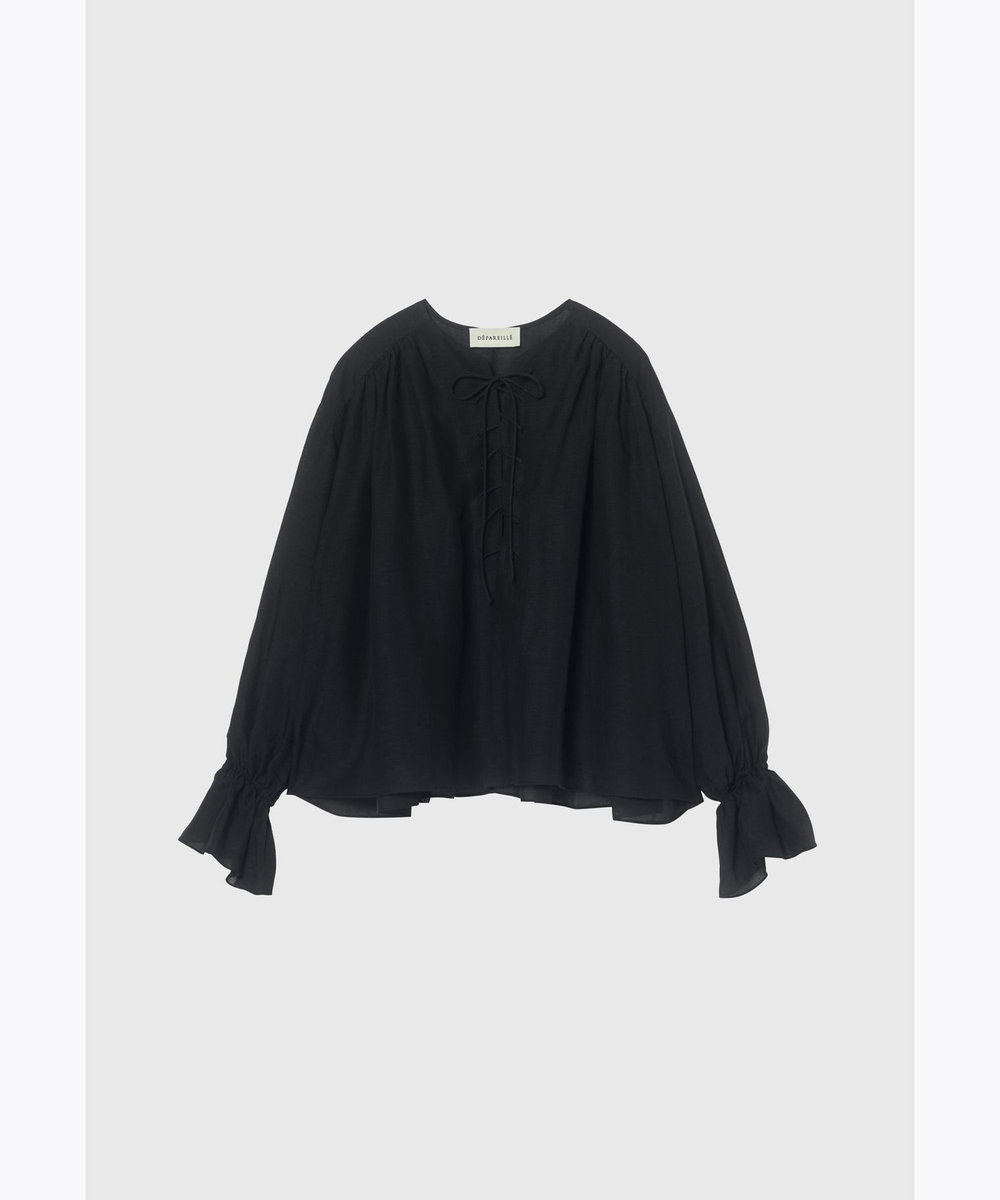 DÉPAREILLÉ LINEN LACE UP BLOUSE / リネンレースアップブラウス ネイビー