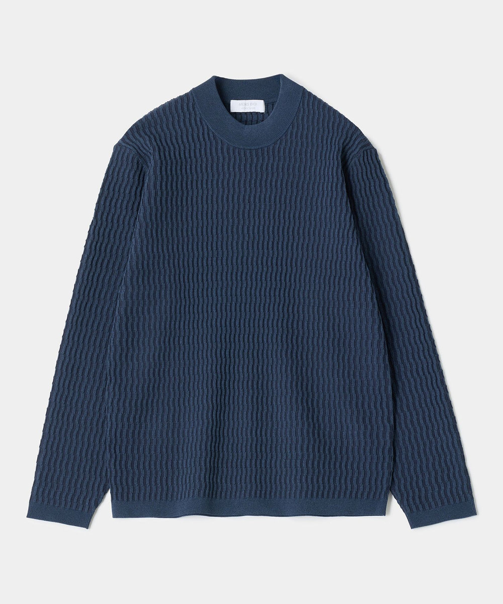 MEN'S BIGI ブリスタージャカード 変形ケーブルモックネックロングTEE ネイビー