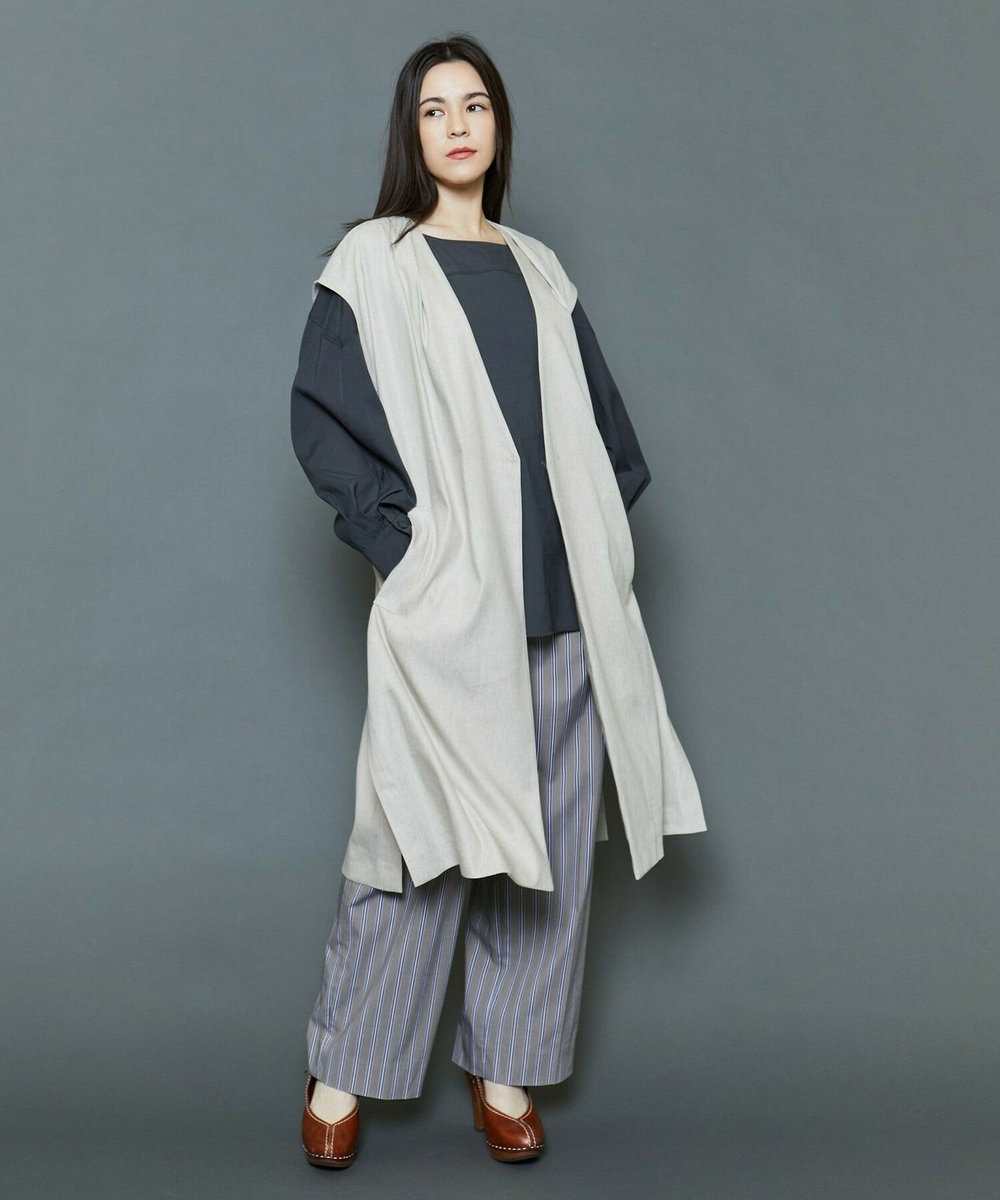 MOGA Collection [MOGA Collection]ハイパーストレッチリネンロングジレ ベージュ