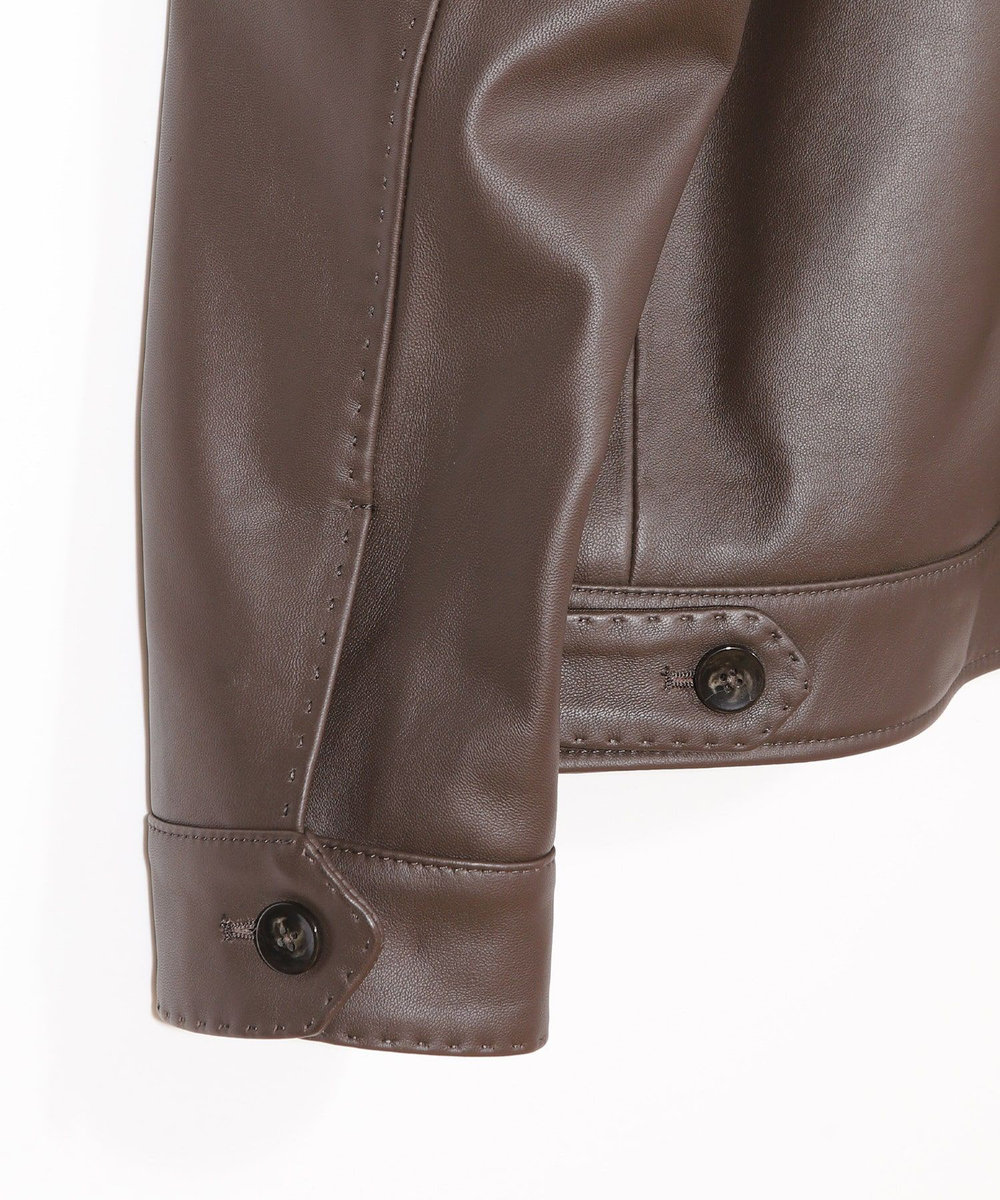 MEN'S BIGI スタンドカラーシングルライダース シープレザージャケット ブラウン