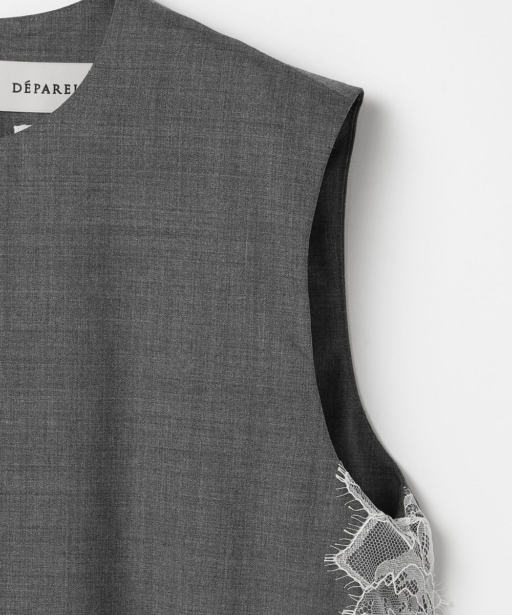 DÉPAREILLÉ VISCORSE WOOL LACE SLEEVELESS BLOUSE / ヴィスコースウールレーススリーブレスブラウス グレー