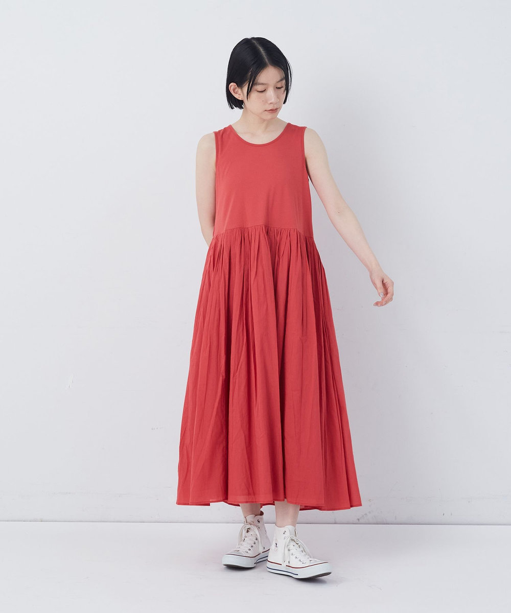 congés payés ADIEU TRISTESSE 2重布帛ノースリーブワンピース レッド