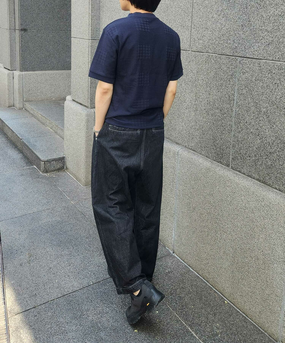 UNION STATION リンクスジャガードグレンチェック柄T ネイビー