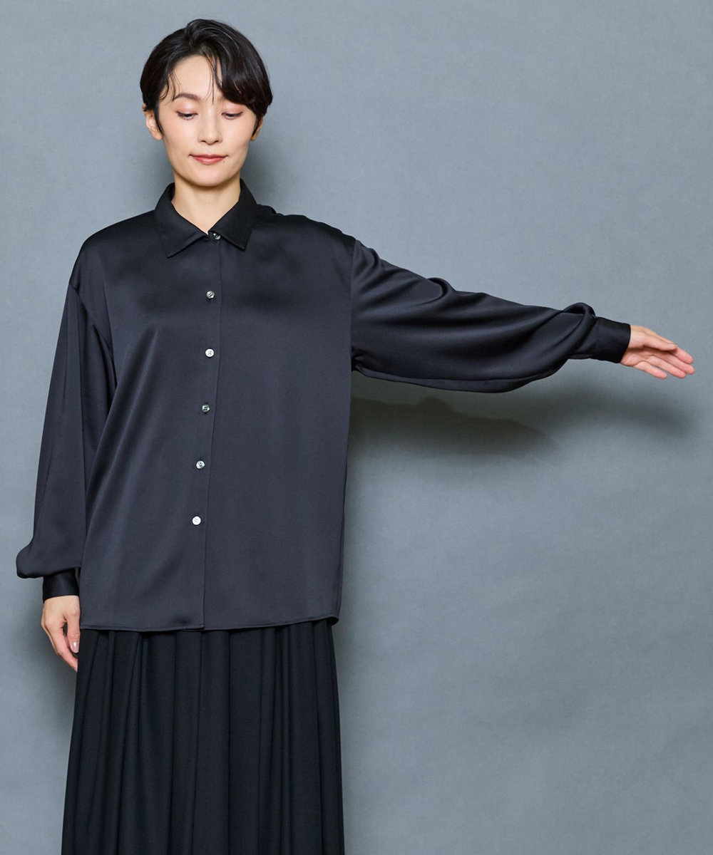 MOGA Collection MOGA Collection ドレープサテンブラウス ブラック