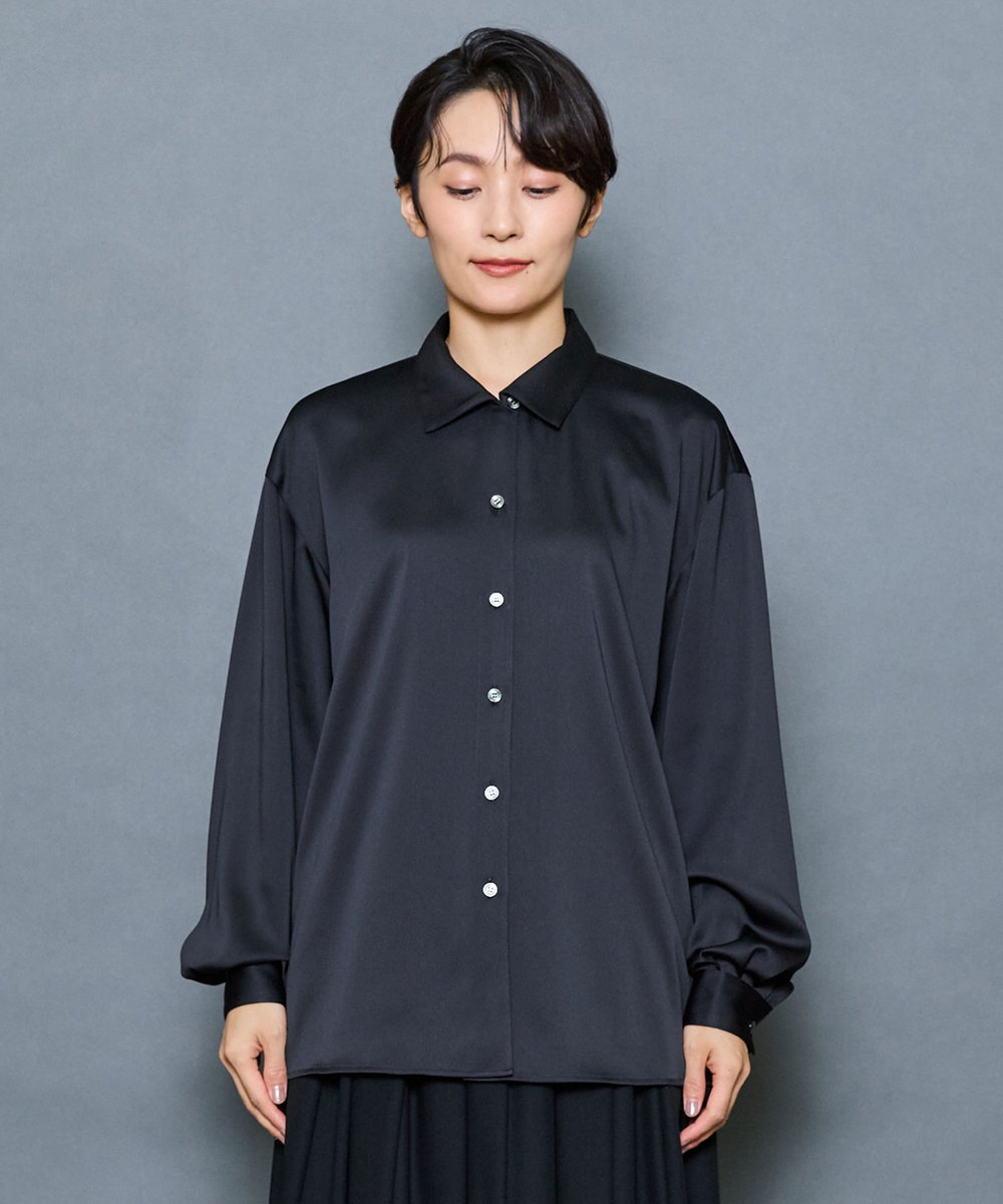 MOGA Collection MOGA Collection ドレープサテンブラウス ブラック